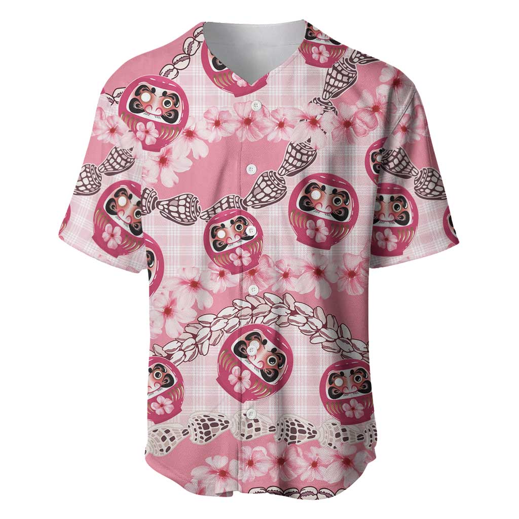 Japanese Daruma Doll Palaka Baseball Jersey Cherry Blossoms With Shell Lei LT14 Pink - Polynesian Pride