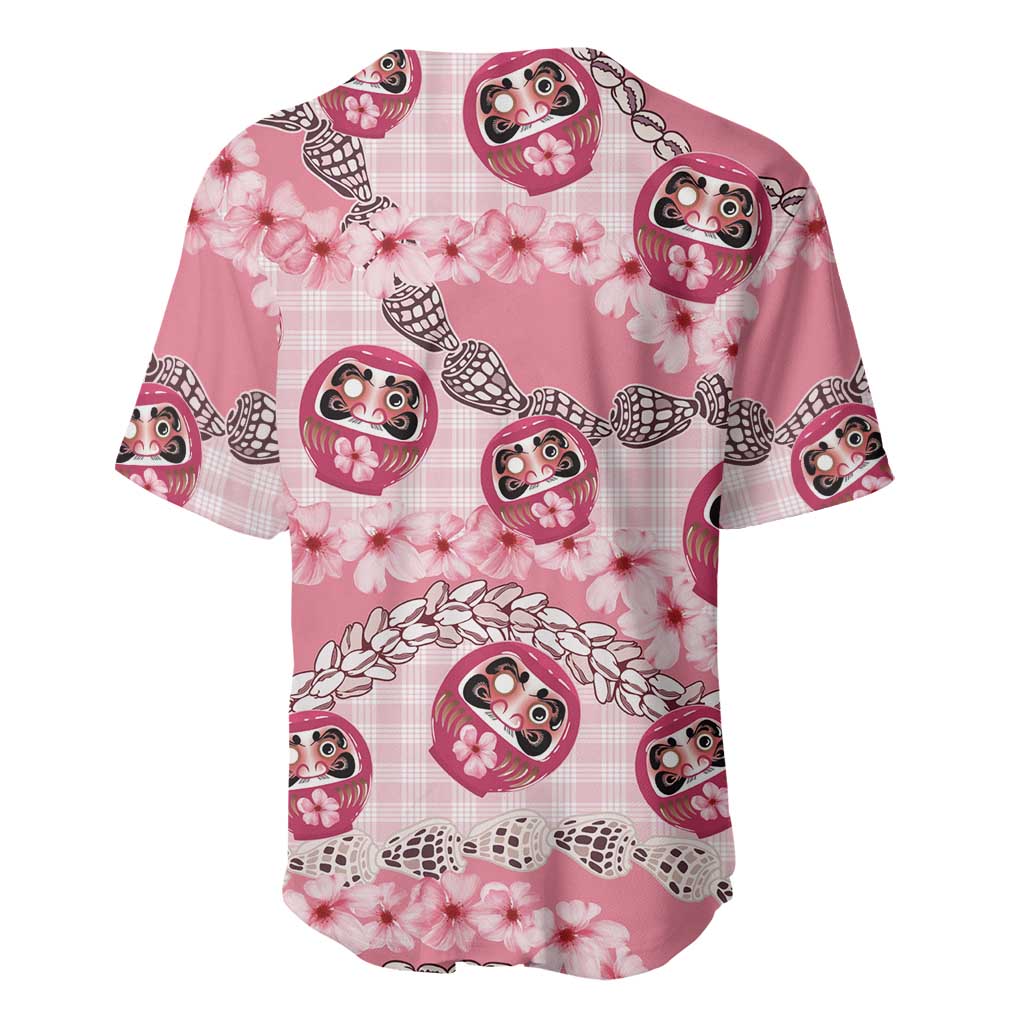 Japanese Daruma Doll Palaka Baseball Jersey Cherry Blossoms With Shell Lei LT14 - Polynesian Pride