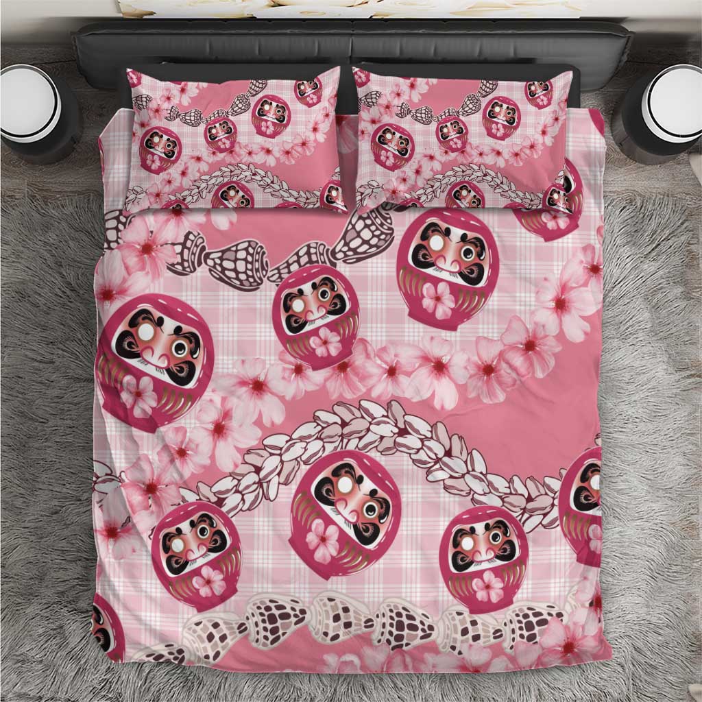 Japanese Daruma Doll Palaka Bedding Set Cherry Blossoms With Shell Lei LT14 Pink - Polynesian Pride