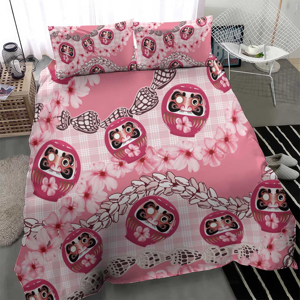 Japanese Daruma Doll Palaka Bedding Set Cherry Blossoms With Shell Lei LT14 - Polynesian Pride