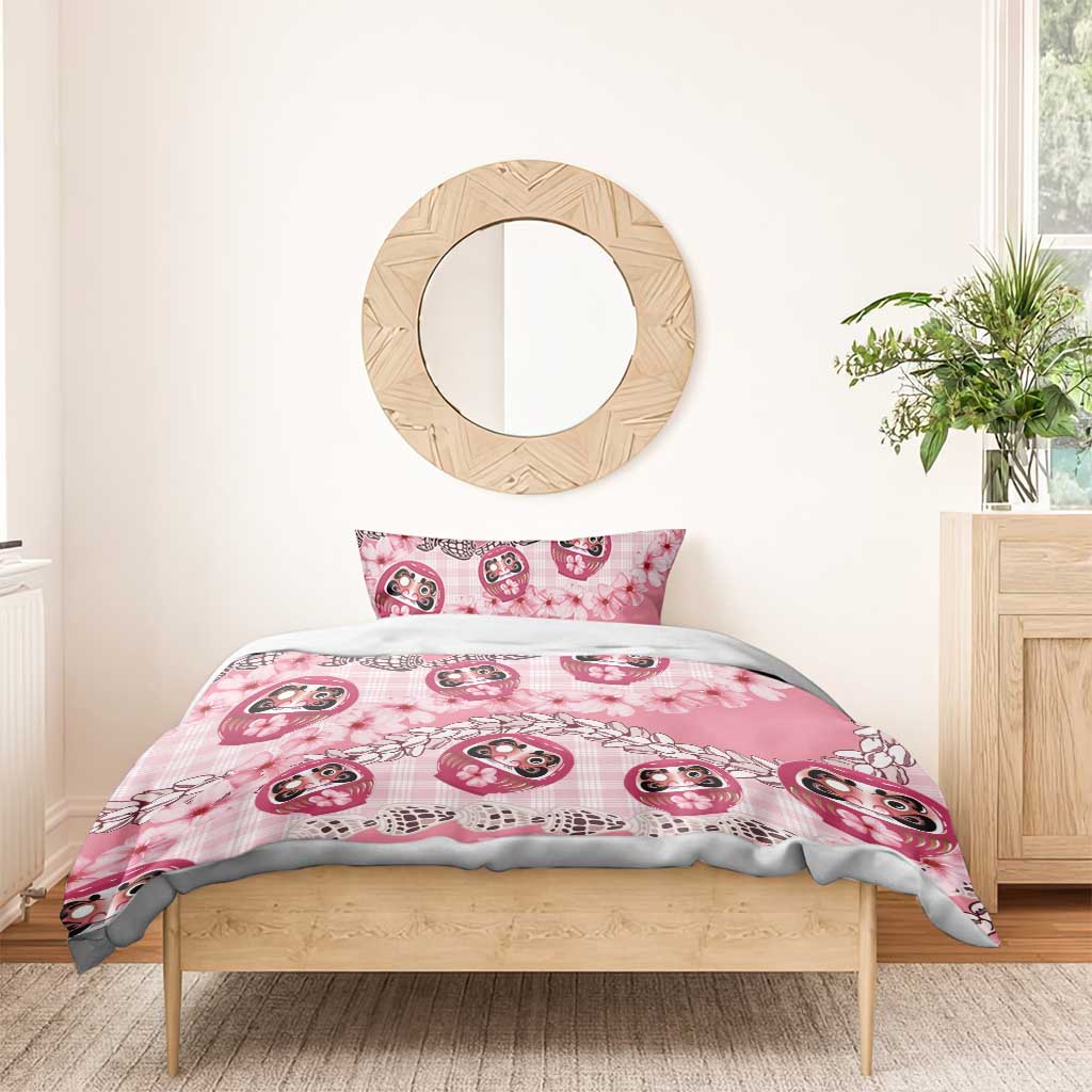 Japanese Daruma Doll Palaka Bedding Set Cherry Blossoms With Shell Lei LT14 - Polynesian Pride
