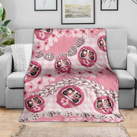 Japanese Daruma Doll Palaka Blanket Cherry Blossoms With Shell Lei LT14 - Polynesian Pride