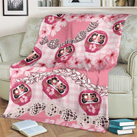 Japanese Daruma Doll Palaka Blanket Cherry Blossoms With Shell Lei LT14 - Polynesian Pride