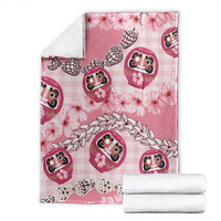 Japanese Daruma Doll Palaka Blanket Cherry Blossoms With Shell Lei LT14 - Polynesian Pride