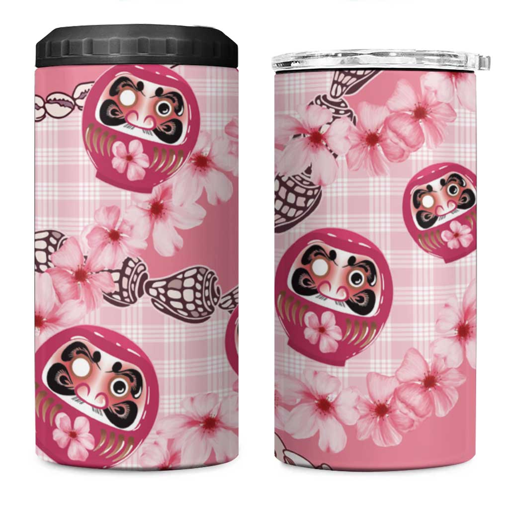 Japanese Daruma Doll Palaka 4 in 1 Can Cooler Tumbler Cherry Blossoms With Shell Lei LT14 One Size: 16 oz Pink - Polynesian Pride