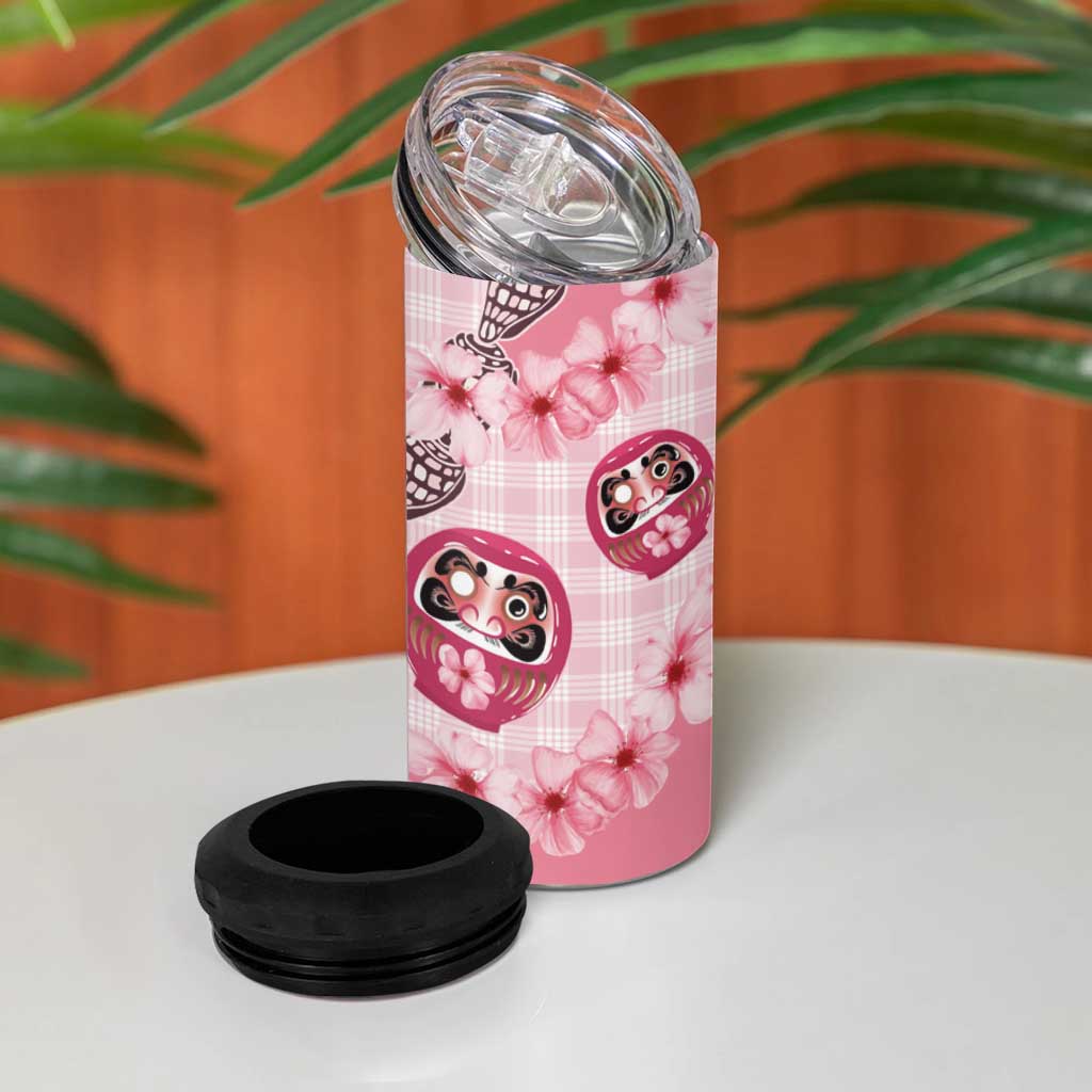Japanese Daruma Doll Palaka 4 in 1 Can Cooler Tumbler Cherry Blossoms With Shell Lei LT14 - Polynesian Pride