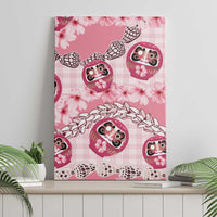 Japanese Daruma Doll Palaka Canvas Wall Art Cherry Blossoms With Shell Lei LT14 - Polynesian Pride