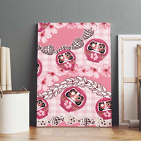 Japanese Daruma Doll Palaka Canvas Wall Art Cherry Blossoms With Shell Lei LT14 - Polynesian Pride