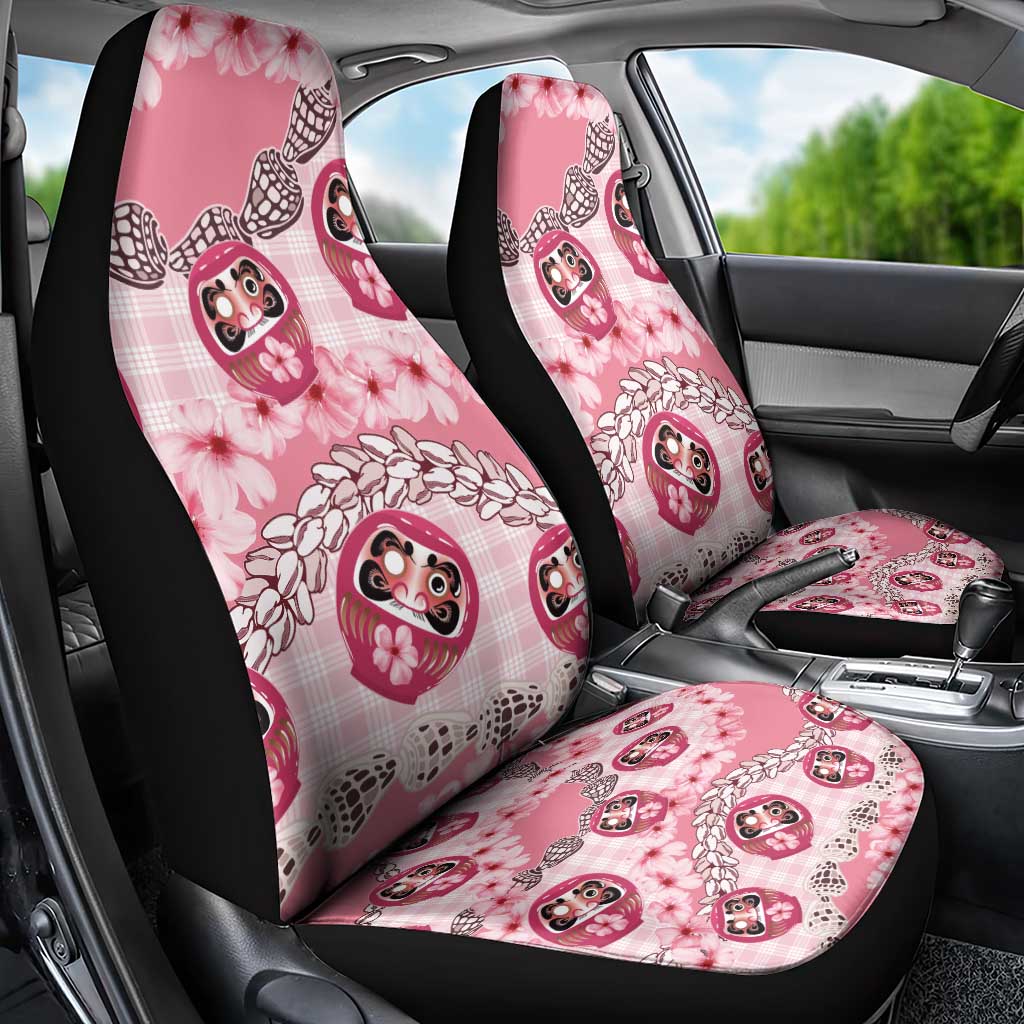 Japanese Daruma Doll Palaka Car Seat Cover Cherry Blossoms With Shell Lei LT14 - Polynesian Pride