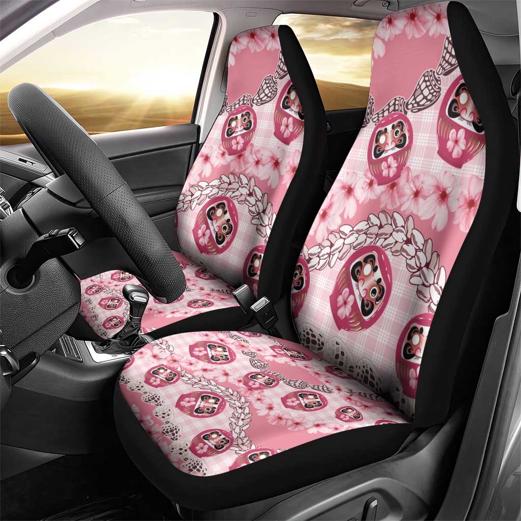 Japanese Daruma Doll Palaka Car Seat Cover Cherry Blossoms With Shell Lei LT14 - Polynesian Pride
