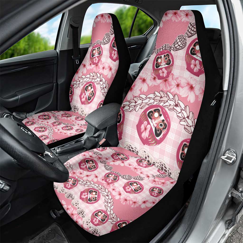 Japanese Daruma Doll Palaka Car Seat Cover Cherry Blossoms With Shell Lei LT14 - Polynesian Pride