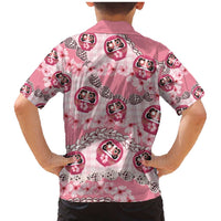 Japanese Daruma Doll Palaka Family Matching Mermaid Dress and Hawaiian Shirt Cherry Blossoms With Shell Lei - Polynesian Pride