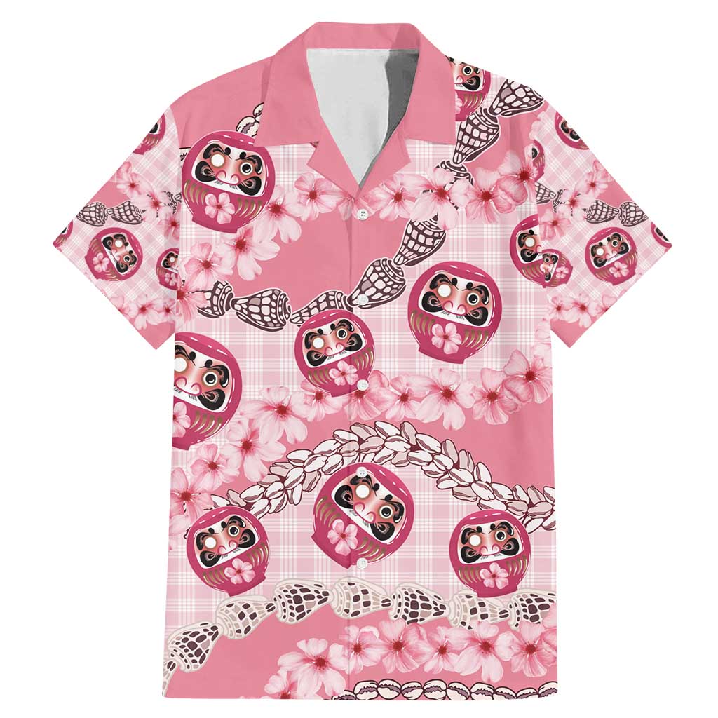 Japanese Daruma Doll Palaka Family Matching Mermaid Dress and Hawaiian Shirt Cherry Blossoms With Shell Lei - Polynesian Pride
