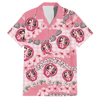 Japanese Daruma Doll Palaka Family Matching Off The Shoulder Long Sleeve Dress and Hawaiian Shirt Cherry Blossoms With Shell Lei - Polynesian Pride