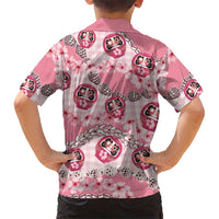 Japanese Daruma Doll Palaka Family Matching Short Sleeve Bodycon Dress and Hawaiian Shirt Cherry Blossoms With Shell Lei - Polynesian Pride
