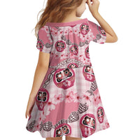 Japanese Daruma Doll Palaka Family Matching Short Sleeve Bodycon Dress and Hawaiian Shirt Cherry Blossoms With Shell Lei - Polynesian Pride