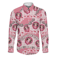 Japanese Daruma Doll Palaka Family Matching Short Sleeve Bodycon Dress and Hawaiian Shirt Cherry Blossoms With Shell Lei - Polynesian Pride