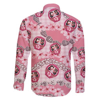 Japanese Daruma Doll Palaka Family Matching Tank Maxi Dress and Hawaiian Shirt Cherry Blossoms With Shell Lei - Polynesian Pride