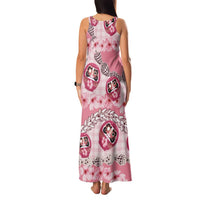 Japanese Daruma Doll Palaka Family Matching Tank Maxi Dress and Hawaiian Shirt Cherry Blossoms With Shell Lei - Polynesian Pride
