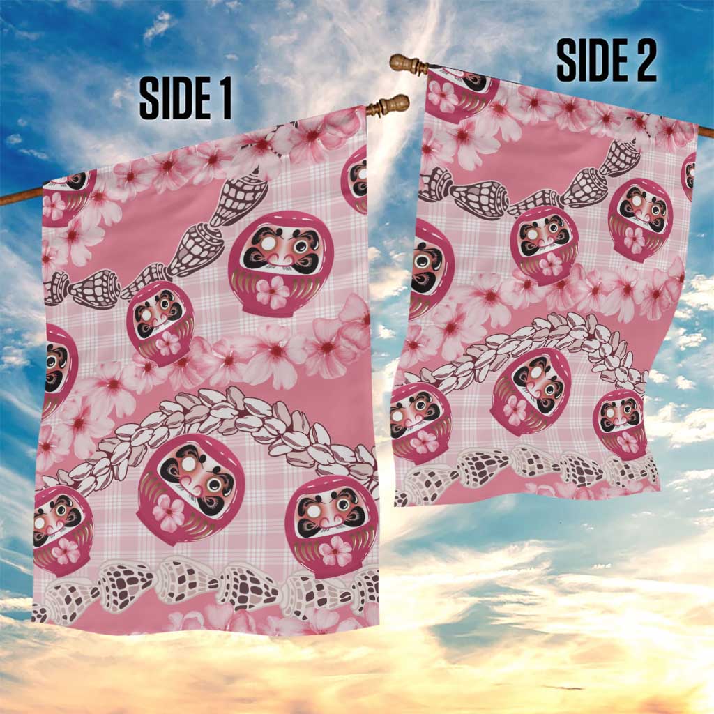 Japanese Daruma Doll Palaka Garden Flag Cherry Blossoms With Shell Lei LT14 - Polynesian Pride