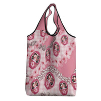 Japanese Daruma Doll Palaka Grocery Bag Cherry Blossoms With Shell Lei - Polynesian Pride