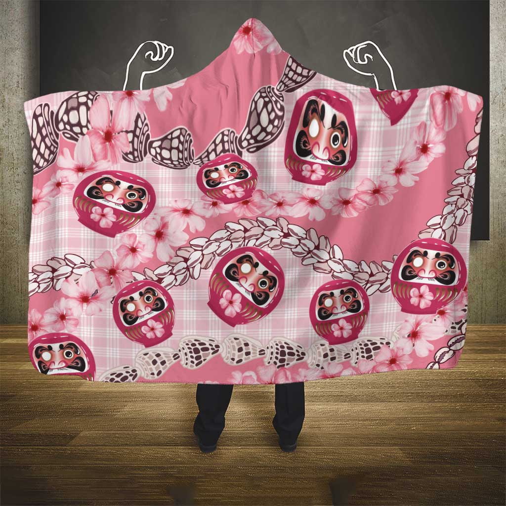Japanese Daruma Doll Palaka Hooded Blanket Cherry Blossoms With Shell Lei LT14 - Polynesian Pride
