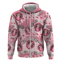 Japanese Daruma Doll Palaka Hoodie Cherry Blossoms With Shell Lei - Polynesian Pride