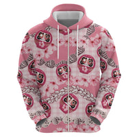 Japanese Daruma Doll Palaka Hoodie Cherry Blossoms With Shell Lei - Polynesian Pride