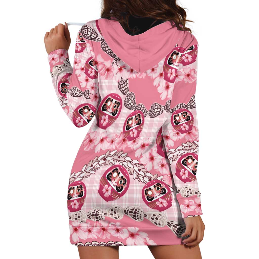 Japanese Daruma Doll Palaka Hoodie Dress Cherry Blossoms With Shell Lei LT14 - Polynesian Pride