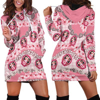 Japanese Daruma Doll Palaka Hoodie Dress Cherry Blossoms With Shell Lei LT14 - Polynesian Pride