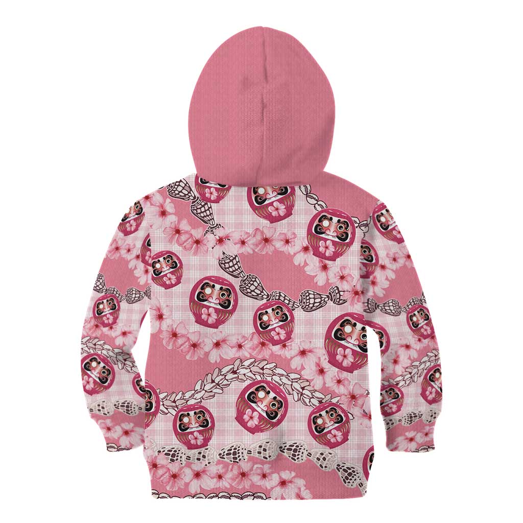 Japanese Daruma Doll Palaka Kid Hoodie Cherry Blossoms With Shell Lei LT14 - Polynesian Pride