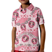 Japanese Daruma Doll Palaka Kid Polo Shirt Cherry Blossoms With Shell Lei LT14 Kid Pink - Polynesian Pride