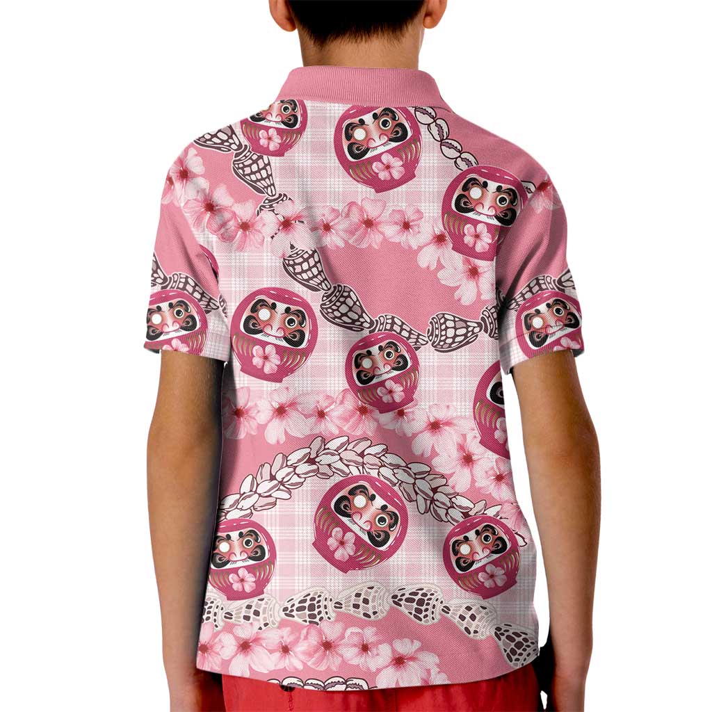 Japanese Daruma Doll Palaka Kid Polo Shirt Cherry Blossoms With Shell Lei LT14 - Polynesian Pride