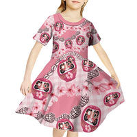 Japanese Daruma Doll Palaka Kid Short Sleeve Dress Cherry Blossoms With Shell Lei LT14 - Polynesian Pride