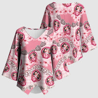 Japanese Daruma Doll Palaka Kimono Sleeve Blouse Cherry Blossoms With Shell Lei LT14 - Polynesian Pride