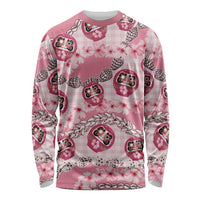 Japanese Daruma Doll Palaka Long Sleeve Shirt Cherry Blossoms With Shell Lei LT14 Unisex Pink - Polynesian Pride