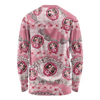 Japanese Daruma Doll Palaka Long Sleeve Shirt Cherry Blossoms With Shell Lei LT14 - Polynesian Pride