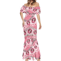 Japanese Daruma Doll Palaka Mermaid Dress Cherry Blossoms With Shell Lei LT14 - Polynesian Pride