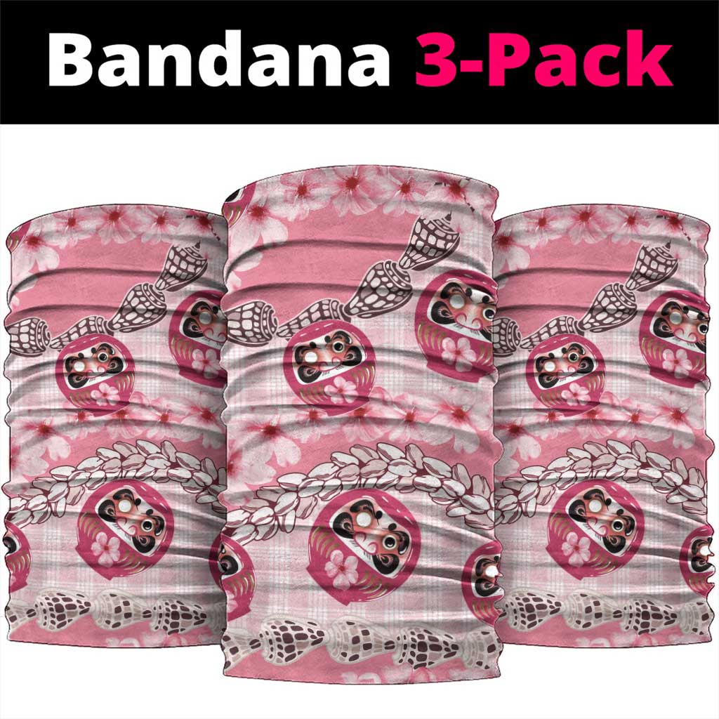 Japanese Daruma Doll Palaka Neck Gaiter Cherry Blossoms With Shell Lei LT14 package One Size: 25*50cm Pink - Polynesian Pride