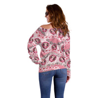 Japanese Daruma Doll Palaka Off Shoulder Sweater Cherry Blossoms With Shell Lei LT14 - Polynesian Pride