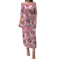 Japanese Daruma Doll Palaka Puletasi Cherry Blossoms With Shell Lei LT14 Long Dress Pink - Polynesian Pride
