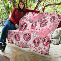 Japanese Daruma Doll Palaka Quilt Cherry Blossoms With Shell Lei - Polynesian Pride