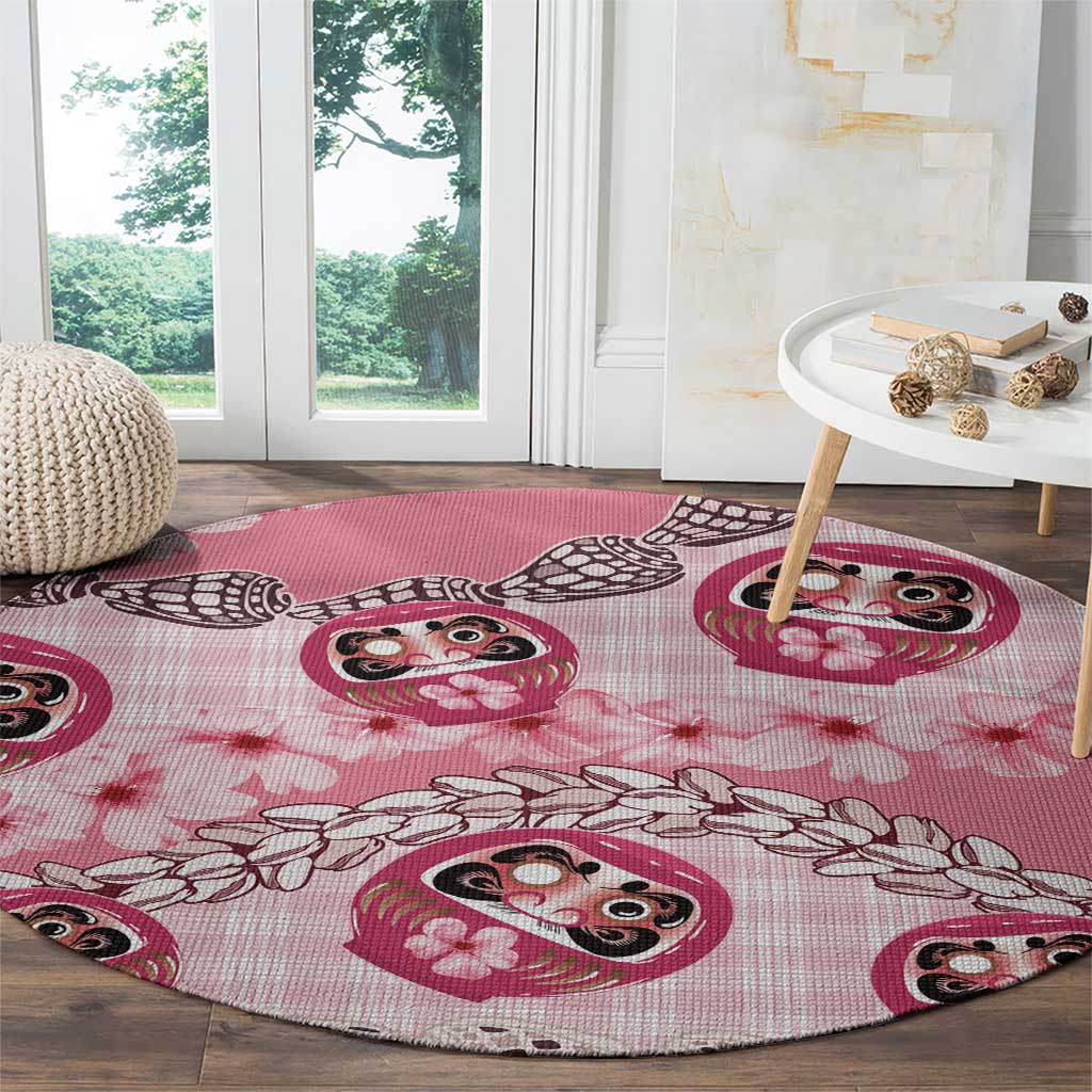 Japanese Daruma Doll Palaka Round Carpet Cherry Blossoms With Shell Lei LT14 - Polynesian Pride