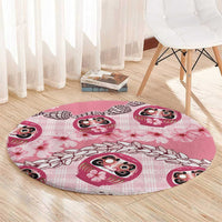 Japanese Daruma Doll Palaka Round Carpet Cherry Blossoms With Shell Lei LT14 - Polynesian Pride