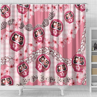 Japanese Daruma Doll Palaka Shower Curtain Cherry Blossoms With Shell Lei LT14 - Polynesian Pride