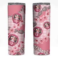 Japanese Daruma Doll Palaka Skinny Tumbler Cherry Blossoms With Shell Lei LT14 Pink - Polynesian Pride