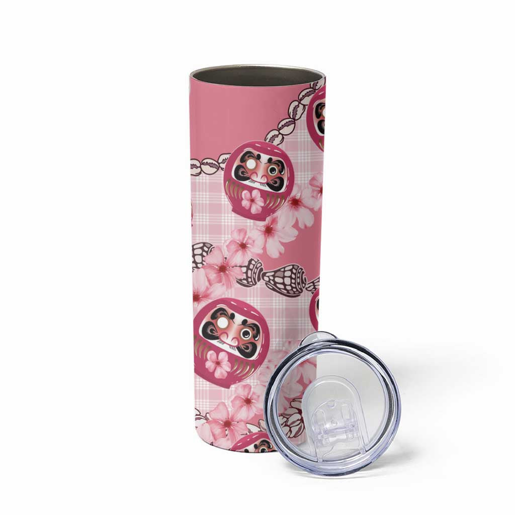 Japanese Daruma Doll Palaka Skinny Tumbler Cherry Blossoms With Shell Lei LT14 - Polynesian Pride