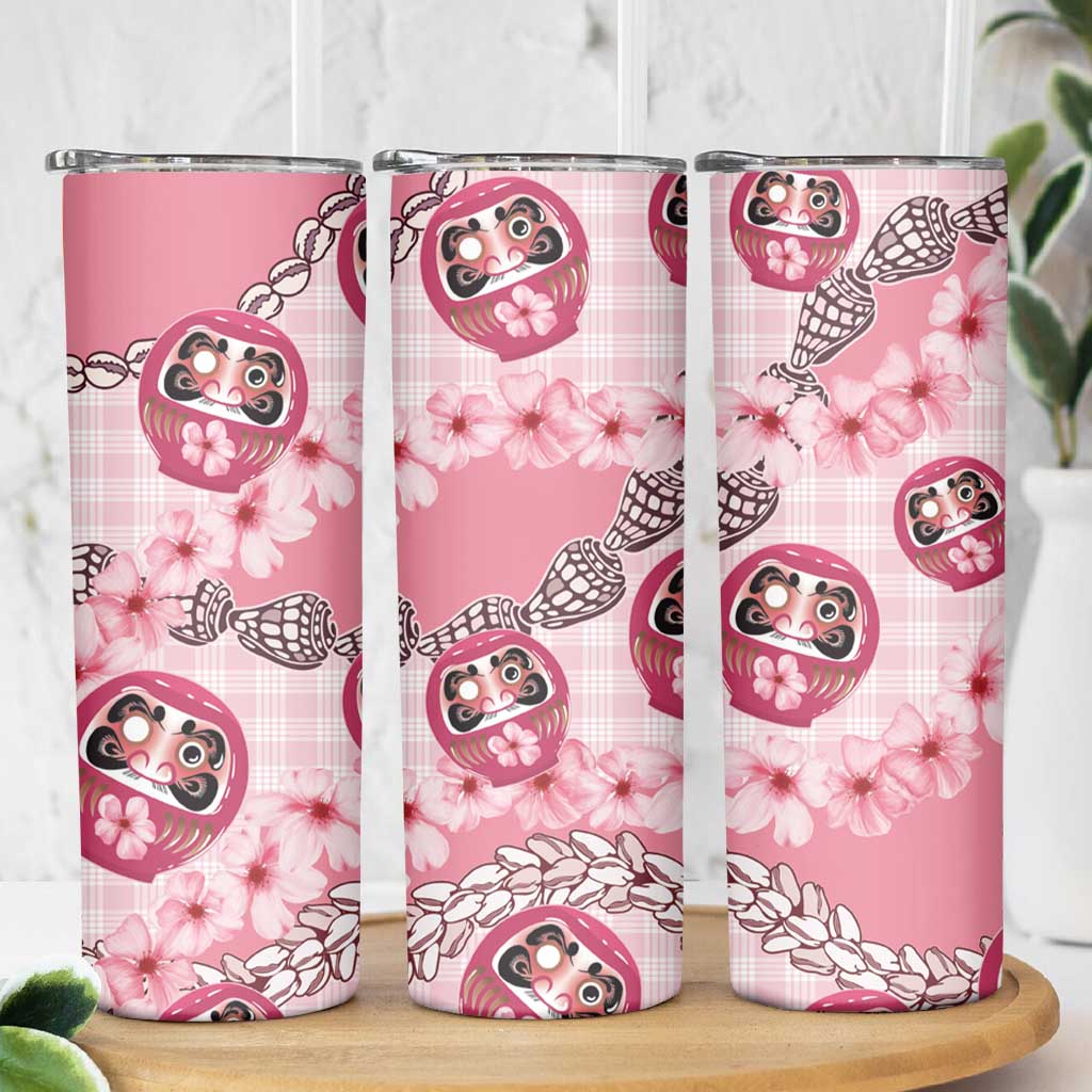 Japanese Daruma Doll Palaka Skinny Tumbler Cherry Blossoms With Shell Lei LT14 - Polynesian Pride