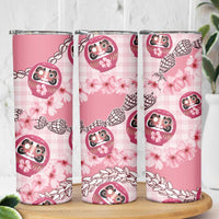 Japanese Daruma Doll Palaka Skinny Tumbler Cherry Blossoms With Shell Lei LT14 - Polynesian Pride