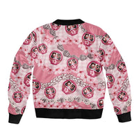 Japanese Daruma Doll Palaka Sleeve Zip Bomber Jacket Cherry Blossoms With Shell Lei - Polynesian Pride